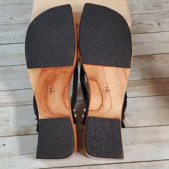 Beach Feet Wooden Sole Ariel Little Mermaid Sandals Flip Flops Sequins Size 9 - Picture 6 of 8